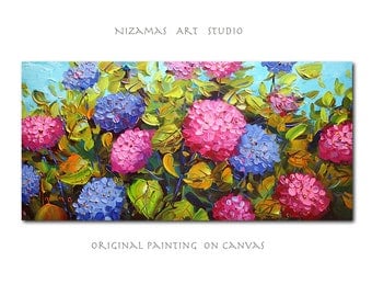 Oil Painting on Canvas Hydrangea Palette Knife texture flowers from Paula Nizamas interior decor