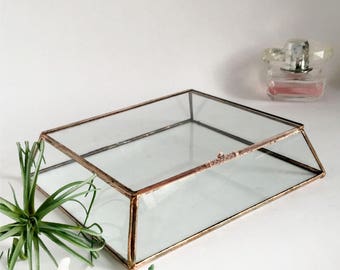 Glass Box Glass Display Box Glass Jewelry Box Wedding Card Box Clear Glass Jewelry Box Truncated Pyramid Box 8 1/2" x 7" x 2"
