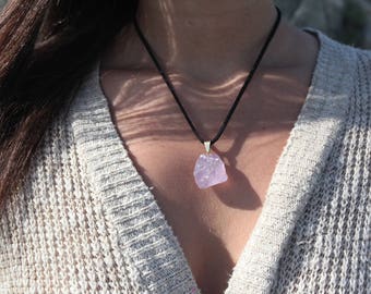 Raw Rose Quartz Necklace - Heart Chakra - Unconditional Love - Crystal of Love - Compassion Crystal - Crystal Choker - Rose Quartz Choker