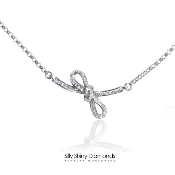 Bow Necklace Diamond Necklace 14K White Gold Necklace