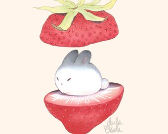 Art Print - In Season - 8x10 Strawberry Bunny