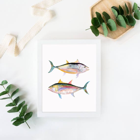 Watercolor Tuna Fish Art Print. Coastal Wall Art. Sea Life Art
