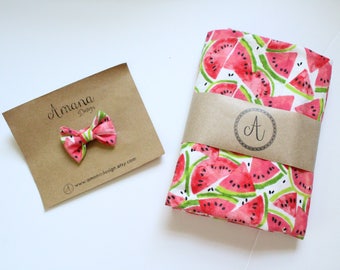 Watermelon Baby Blanket, Stroller Blanket, Nursing Cover, Bow and Blanket Set, Baby Girl Blanket, Receiving Blanket, Summer Picnic Blanket