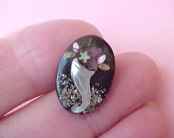 Beautiful and Unusual French Papier Mache Button Inlaid with Mother-of-Pearl