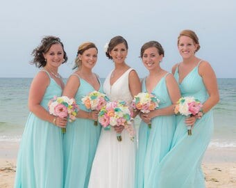 The Bridget Bridesmaid Bouquet- Real Touch Bridal Bouquet- Peonies, Roses, Orchids and Calla's in White, Pinks, Corals, Aqua and Green