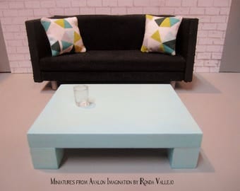 1:12 scale Modern Dollhouse Coffee Table in Aqua