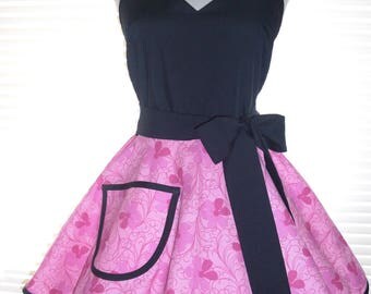 Fifties Style Sweetheart Retro Apron Candy Pink and Black Circular Flirty Skirt
