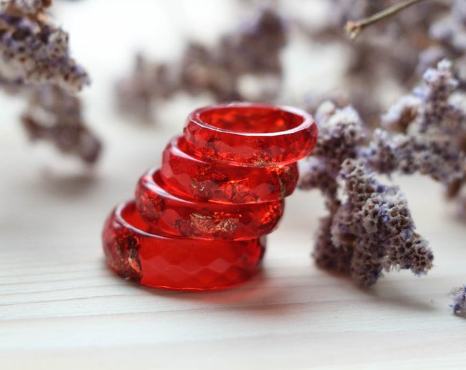 Red Resin Ring with flakes, Set of Rings, Minimal Everyday Jewelry, Simple Resin Ring, Hot Resin Ring, Under 20 gift for her, big size ring