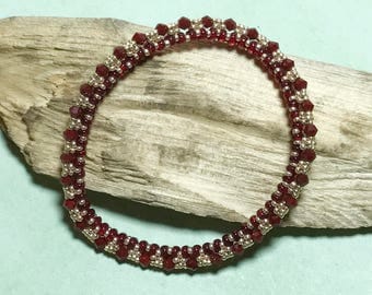 Red Beaded Bangle Red Gold Bracelet Seed Bead Bracelet Red Gold Bangle Red Beaded Bracelet Beadwork Bracelet Beadwoven Bracelet