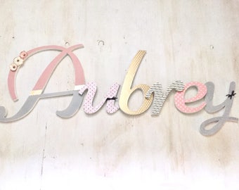 Girl's Room Letters Gold Pink - Baby Girl's Nursery Letters - Girl's Room Decor - Custom Wood Letters - Nursery Letters - Price Per Letter