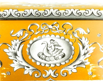 Sweet Little Feminine Yellow and White English Tin Container - Swan Cupid Angel
