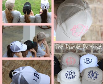 Monogrammed Pony Hat / CC Pony Hat/ Personalized Cap / Beach Hat / Ball Cap /Women's Adult Hat /Gift / Graduation Gift
