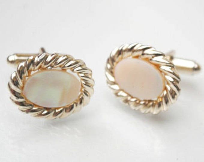 Mother of Pearl cuff links - light gold metal - MOP Oval cufflinks