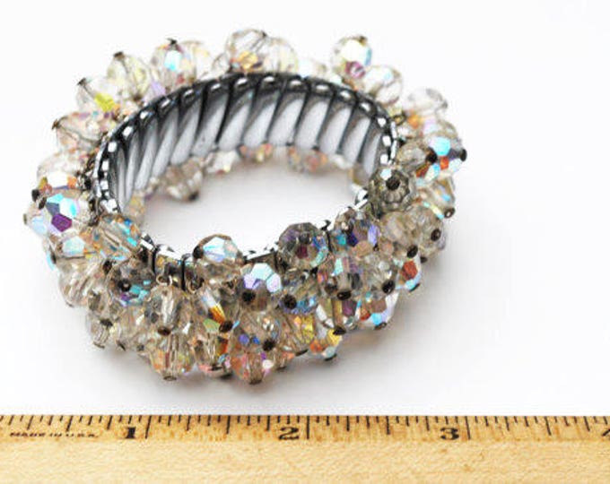 Crystal cha cha Bracelet - Glass Bead - Silver - Expansion bangle - mid century