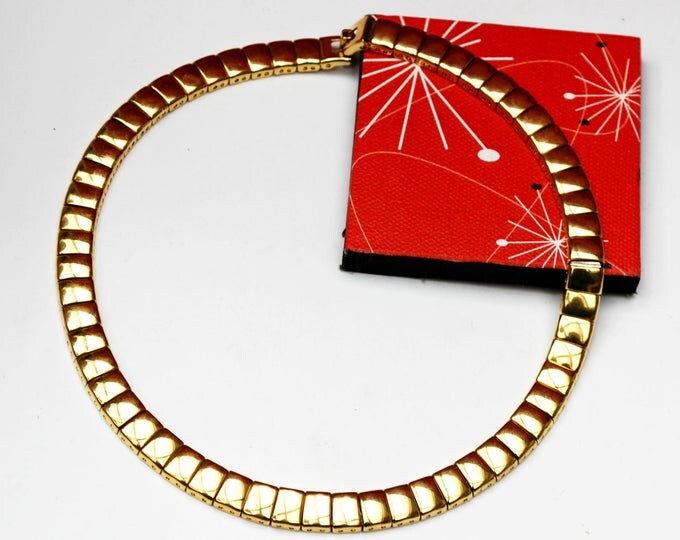 Napier Gold chain Necklace -Gold panel book chain - Collar choker