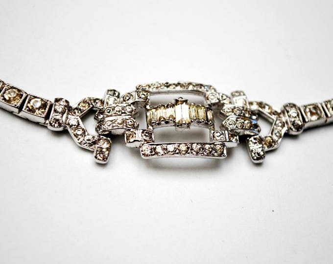 Otis Sterling Rhinestone Bracelet - Art DEco - Clear crystal stones -sterling silver - channel set - Signed - Tennis Bracelet