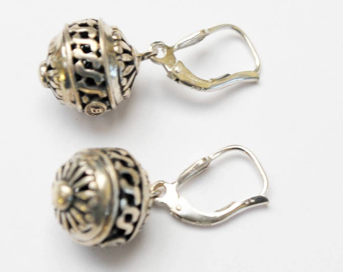 Sterling Filigree ball Dangle Earrings - Silver drop earring -letter B - Boho gypsy