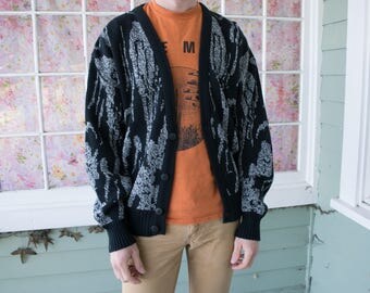 Vintage 80s 90s Black Grey Cardigan