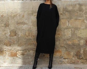 SALE ON 20 % OFF Black Maxi dress, Midi dress, Fall Winter dress, Plus size dress, Long sleeve dress, Plus size clothing