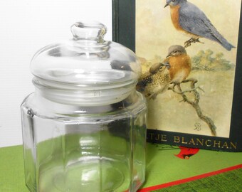 Vintage Glass Canister, Clear Glass, Apothecary, Jar with Lid, Dry Goods, Glass Canister, Storage Container