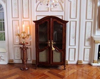 1:12th Scale Dolls House ~ 18th Century French Armoire / Cabinet ~ Burr Walnut and Wicker