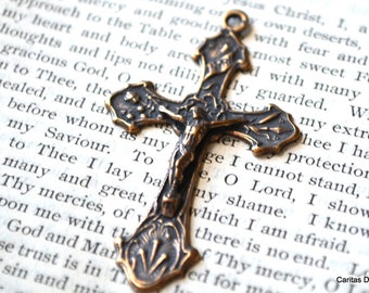 Crucifix - 2" - Bronze or Sterling Silver - Vintage Crucifix Replica - Rosary Crucifix (C-1054)