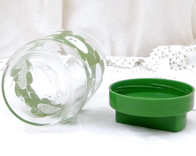 Vintage French Airtight Henkel Glass Storage Jar with Green Flower Design, 1960S Vintage Kitchen Decor, Retro Kitchenalia from France