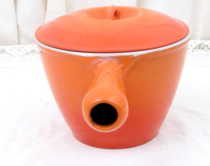 Vintage French Bright Orange Enameled Cast Iron Le Creuset Fondue Pan / Pot and Lid, Retro French Kitchenware, Cheese or Meat Fondue