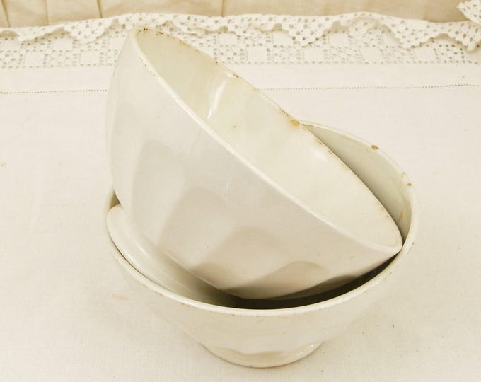 2 Antique Large White Coffee Bowls with Scalloped Sides from France, French Farmhouse Ceramic Café au Lait Bowls, Country Latte Bowl 2 Antique Large White Coffee Bowls with Scalloped Sides from France, French Farmhouse Ceramic Café au Lait Bowls, Country Latte Bowl