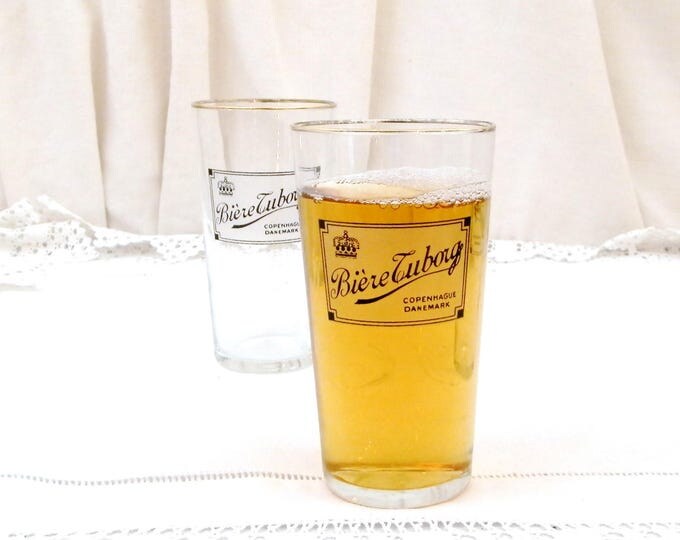 2 Vintage Tuborg Beer Glasses with Gold Rim 25 cl from France, Pair Retro Danish Beer Glass, Biere Tuborg Copenhagen Denmark, Brewania 2 Vintage Tuborg Beer Glasses with Gold Rim 25 cl from France, Pair Retro Danish Beer Glass, Biere Tuborg Copenhagen Denmark, Brewania