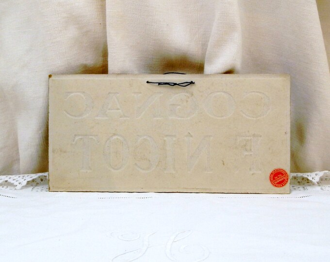 Vintage 1940s Blue and White Cognac Promotional Sign from France Cognac F Nicot, French Publicity Advertising Barmania