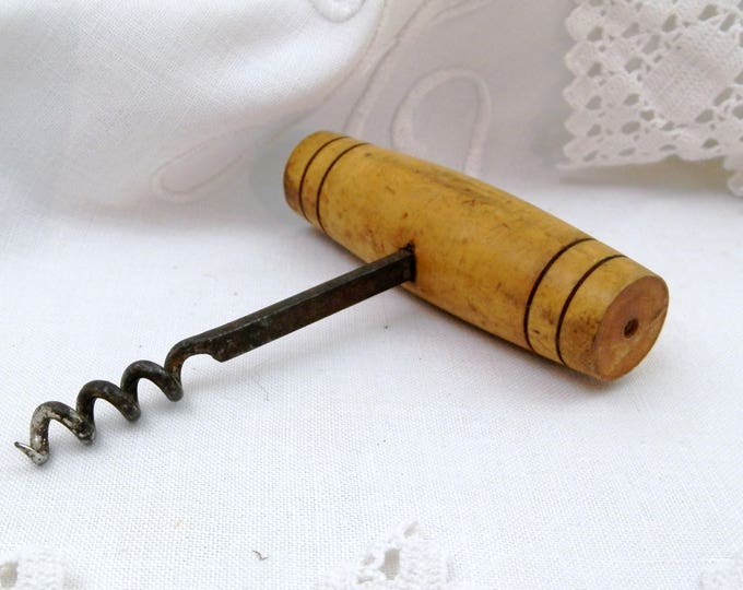 Traditional Design Vintage Light Wood Corkscrew, French Wine Bottle Opener with Wooden Handle, Retro Barware from France
