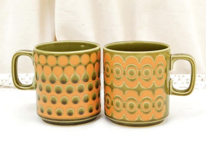 Pair of Vintage Hornsea Pottery Mugs Geometric Series Pattern No 965 , 2 Collectible 1960s 1970s Ceramic Cups from England, Retro Drinkware