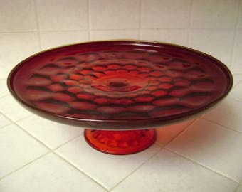 Vintage Red, Glass Cake Plate, Pedestal, Made by Viking, Christmas,