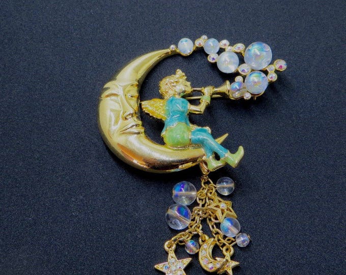 Kirks Folly Pipedreams Fairy Brooch, Vintage Kirks Folly Bubble Fairy Pin, Vintage Designer Signed, Celestial Jewelry