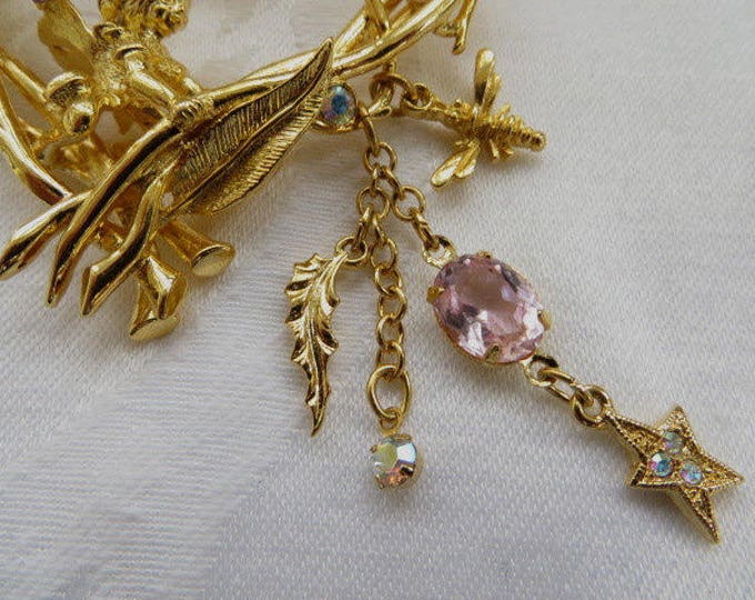 Kirks Folly Wisteria Angel Brooch, Heart with Angel Pin, Pixie Fairy Jewelry, Vintage Kirks Folly