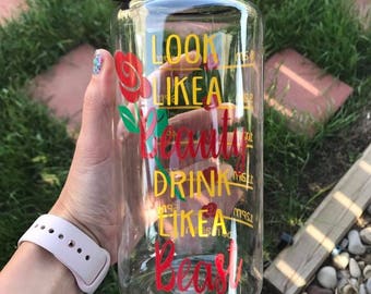 34 oz water bottle with times/ Beauty and the Beast Water Bottle/ Disney Water Bottle/ Look like a beauty drink like a beast water bottle