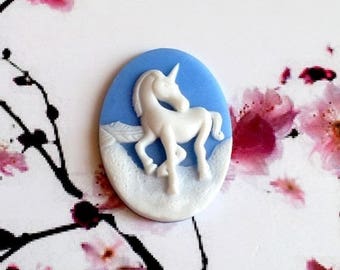 1 or 10 Unicorn on a blue resin cabochons, beautifully crafted, 40 * 30mm