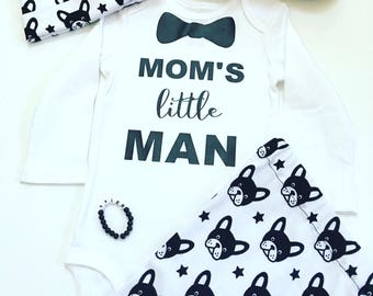 Mom's Little Man Newborn Set, Coming Home Outfit, Going Home Set, Personalized Newborn Outfit, Home Coming Outfit, Newborn going Home Outfit