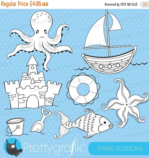 80% OFF SALE beach nautical digital stamp commercial use, vector graphics, digital stamp, digital images - DS306 Il_570xn