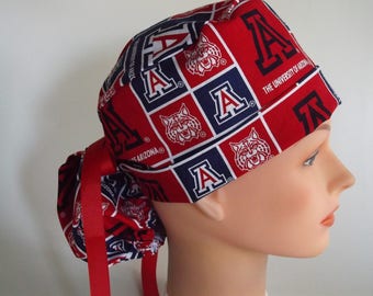 University of Arizona fabric ponytail scrub hat - Womens lined surgical scrub cap, Nurse surgical cap, 17-4900w