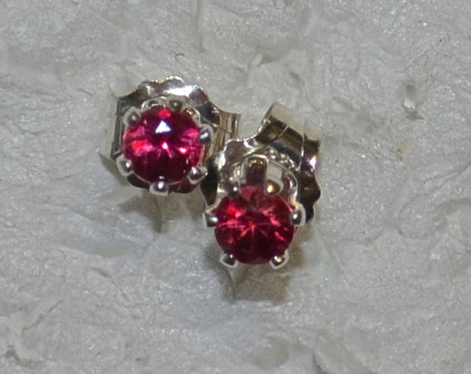 Pink Sapphire Studs, Petite 3mm Round, Natural, Set in Sterling Silver E1096