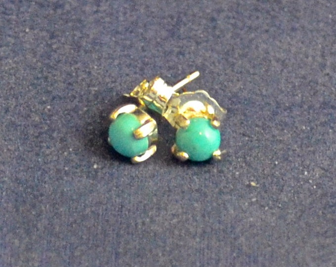 Turquoise Studs, 4mm Round Cabochon, Natural, Set in Sterling SilverE1133