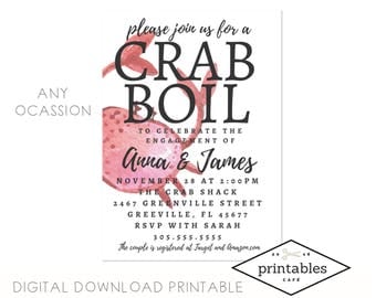 Any Ocassion Low Country Crab Seafood Boil Dinner Party Invite DIGITAL Custom Invitacion printable pdf download