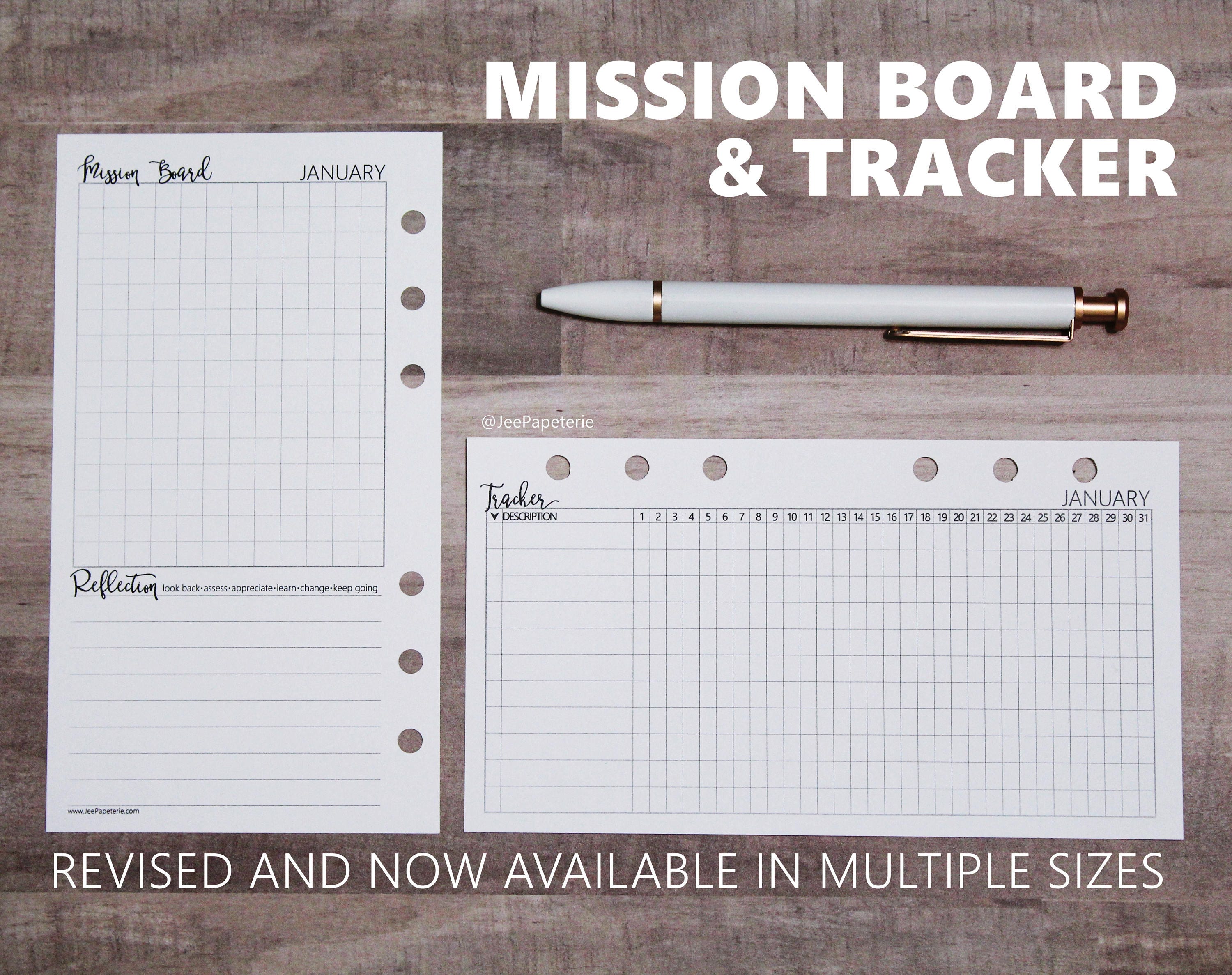 Mission Board &amp; Tracking Inserts for projects habits tasks