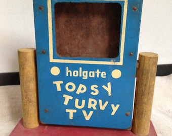 Vintage Holgate Toy Topsy Turvy TV, Story of Little Red Riding Hood, 4 tiles with pictures on each side telling the story