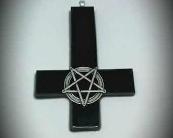 Inverted Cross Pentagram Necklace Pendant Occult Satan
