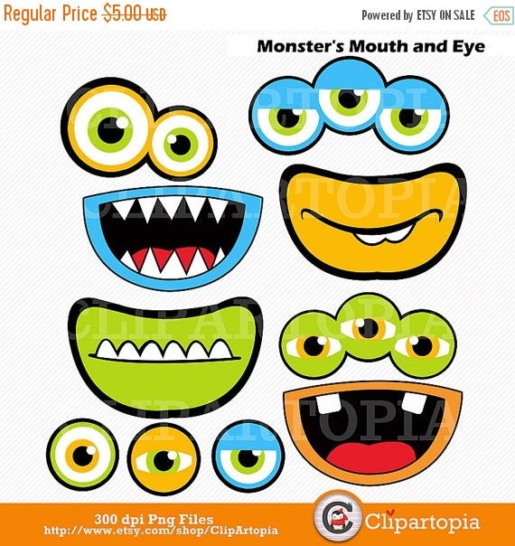 50% OFF SALE Monsters Mouth and Eyes Digital Clipart / Little Monster Party Decorations / Monsters Photobooth props/ Instant download Il_570xn