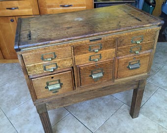 Antique Architectural Salvage 9 Drawer Quartersawn Oak Card File Library Cabinet