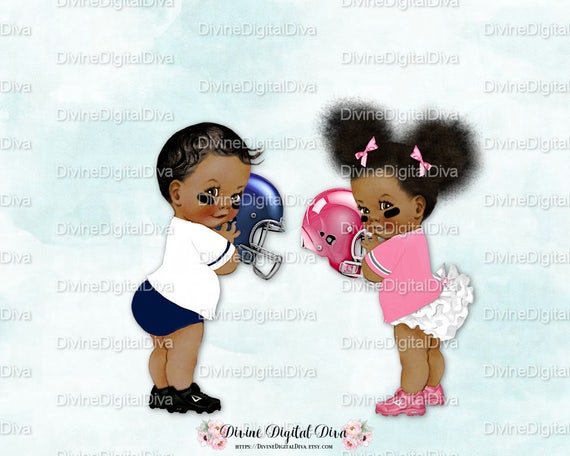 Vintage Baby Football Players Blue Pink Dark Tone Boy Girl